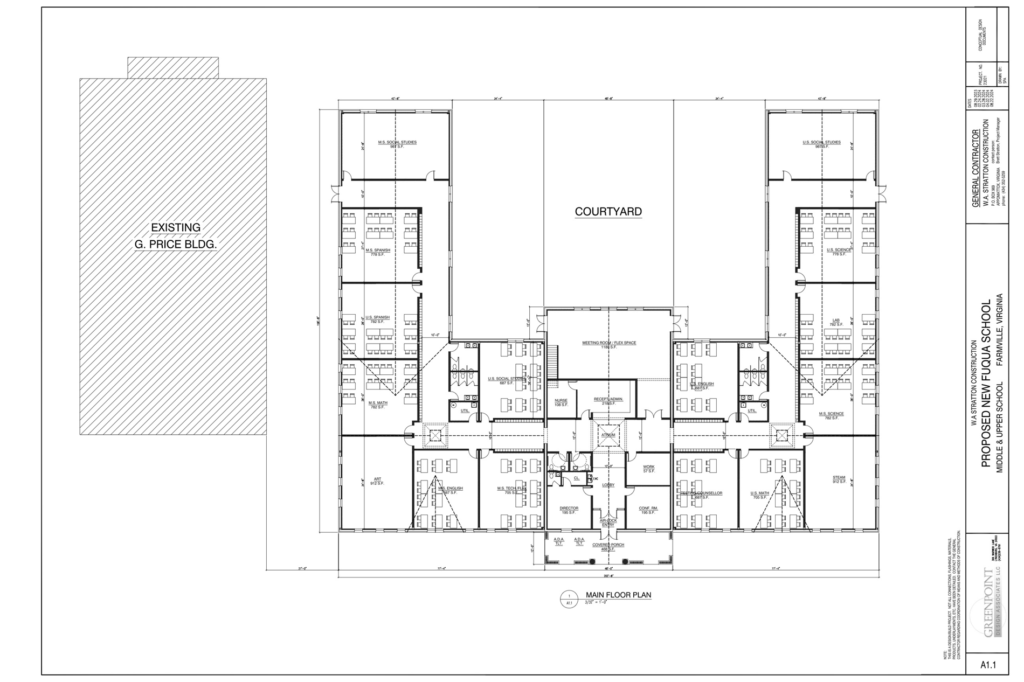 Main Floor Plan &mdash; Courtyard Design with Dedicated Classrooms